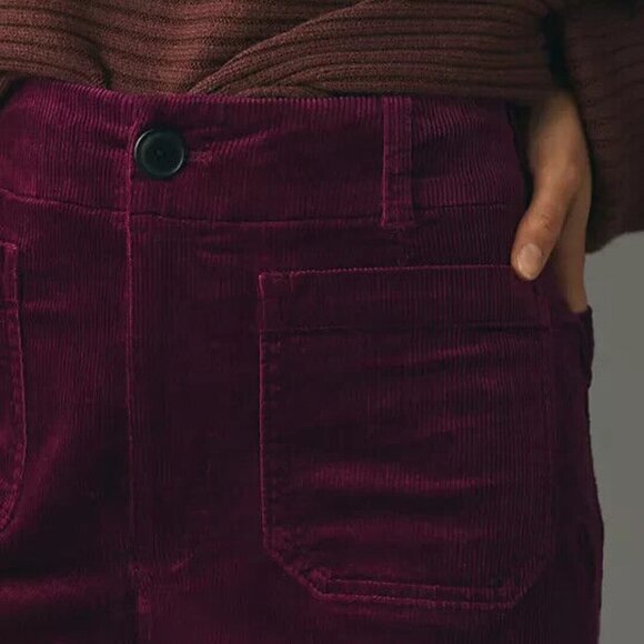 NWT Anthropologie 25 The Colette Cropped Wide-Leg Corduroy Pants Violet Maeve - Picture 3 of 5